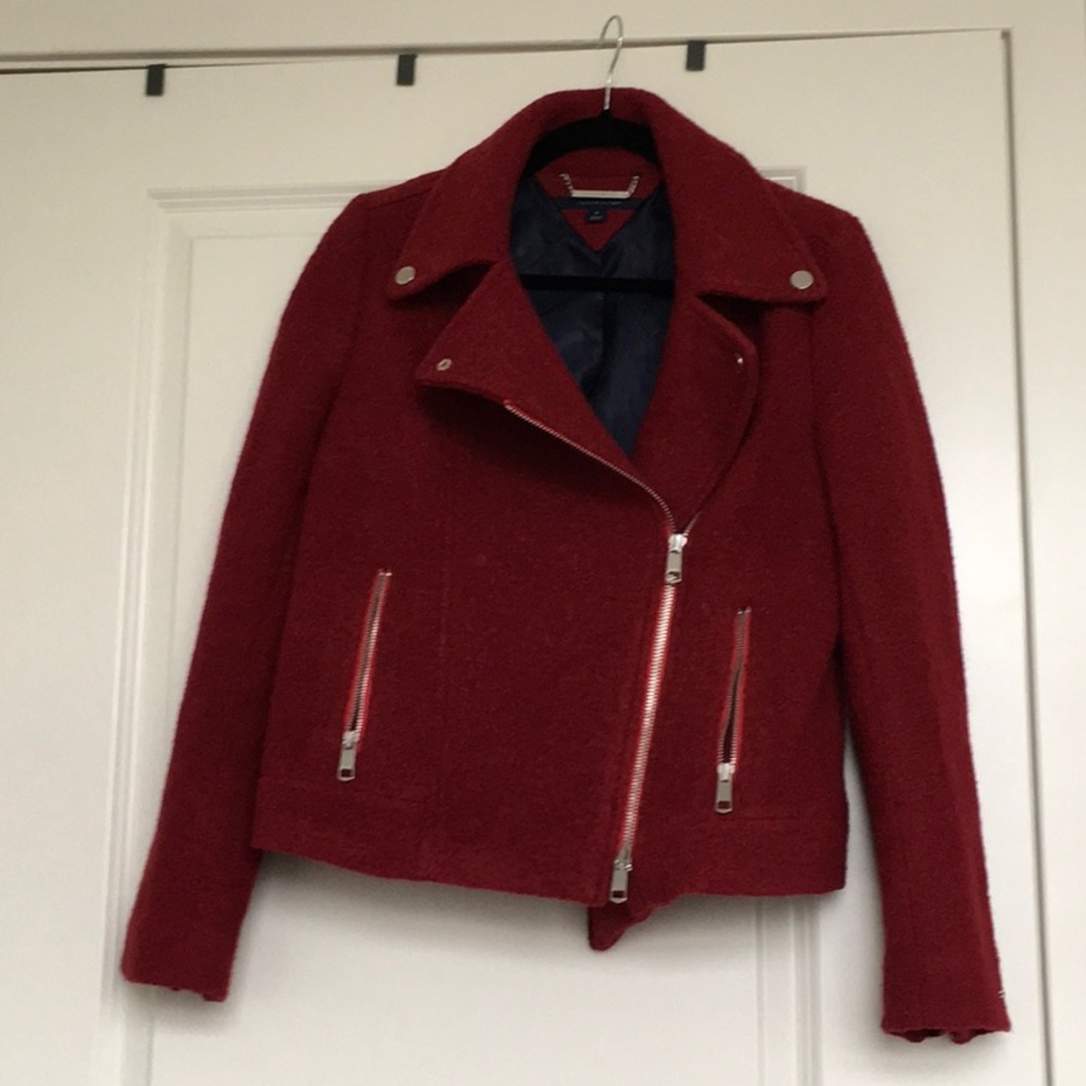 🧥HP 🧥 Tommy Hilfiger red textured Moto jacket